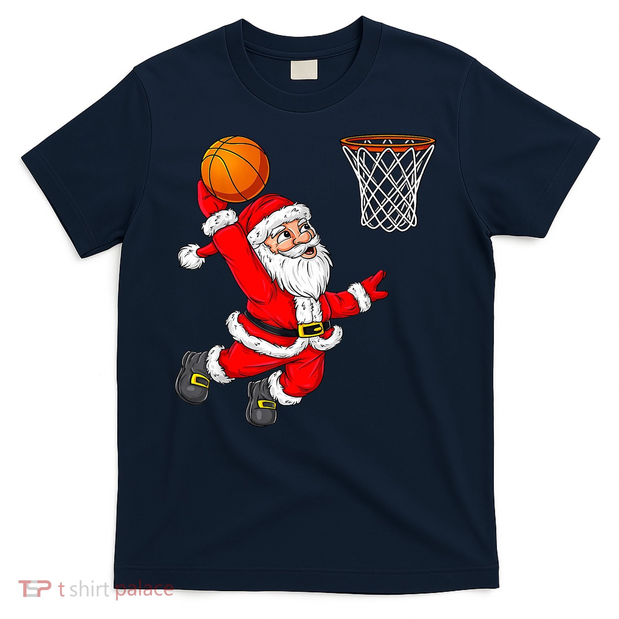 Christmas Santa Claus Dunking A Basketball Funny Xmas T-Shirt