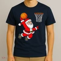 Christmas Santa Claus Dunking A Basketball Funny Xmas T-Shirt thumb 3