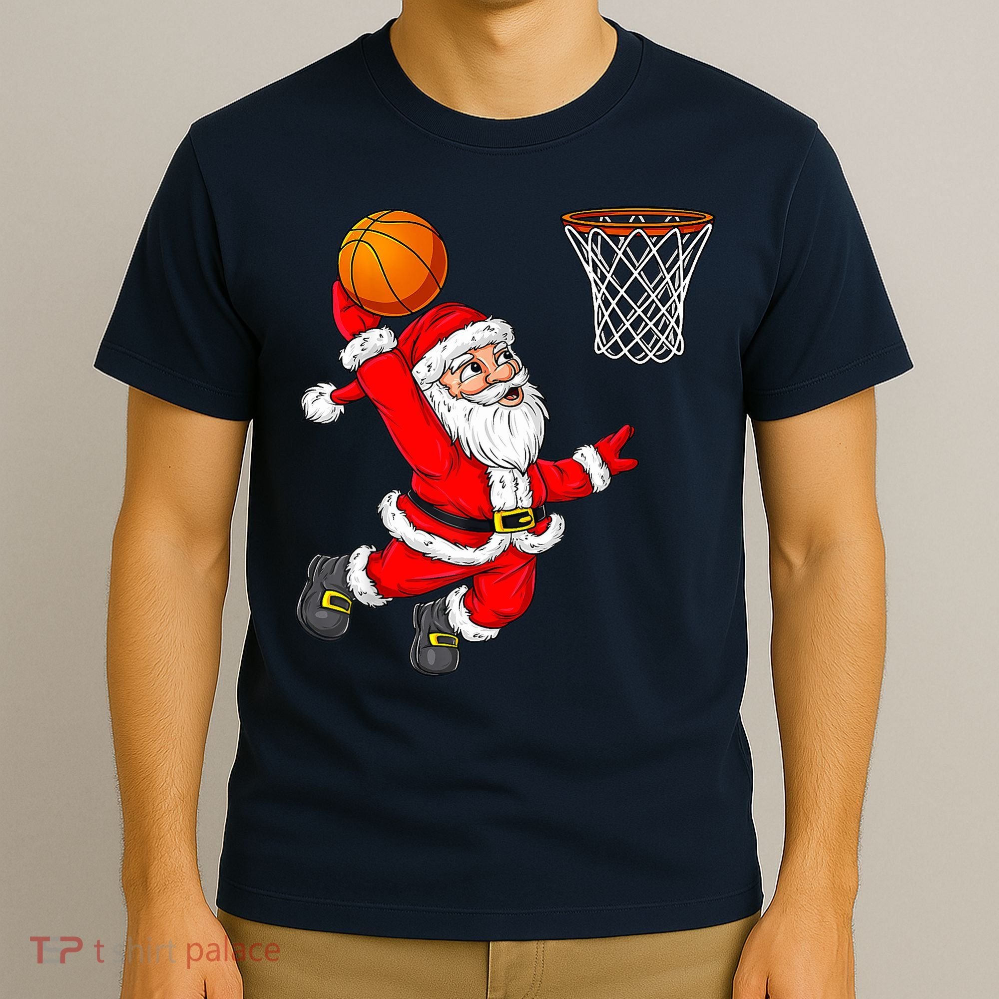 Christmas Santa Claus Dunking A Basketball Funny Xmas T-Shirt