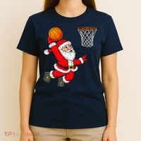 Christmas Santa Claus Dunking A Basketball Funny Xmas T-Shirt thumb 4
