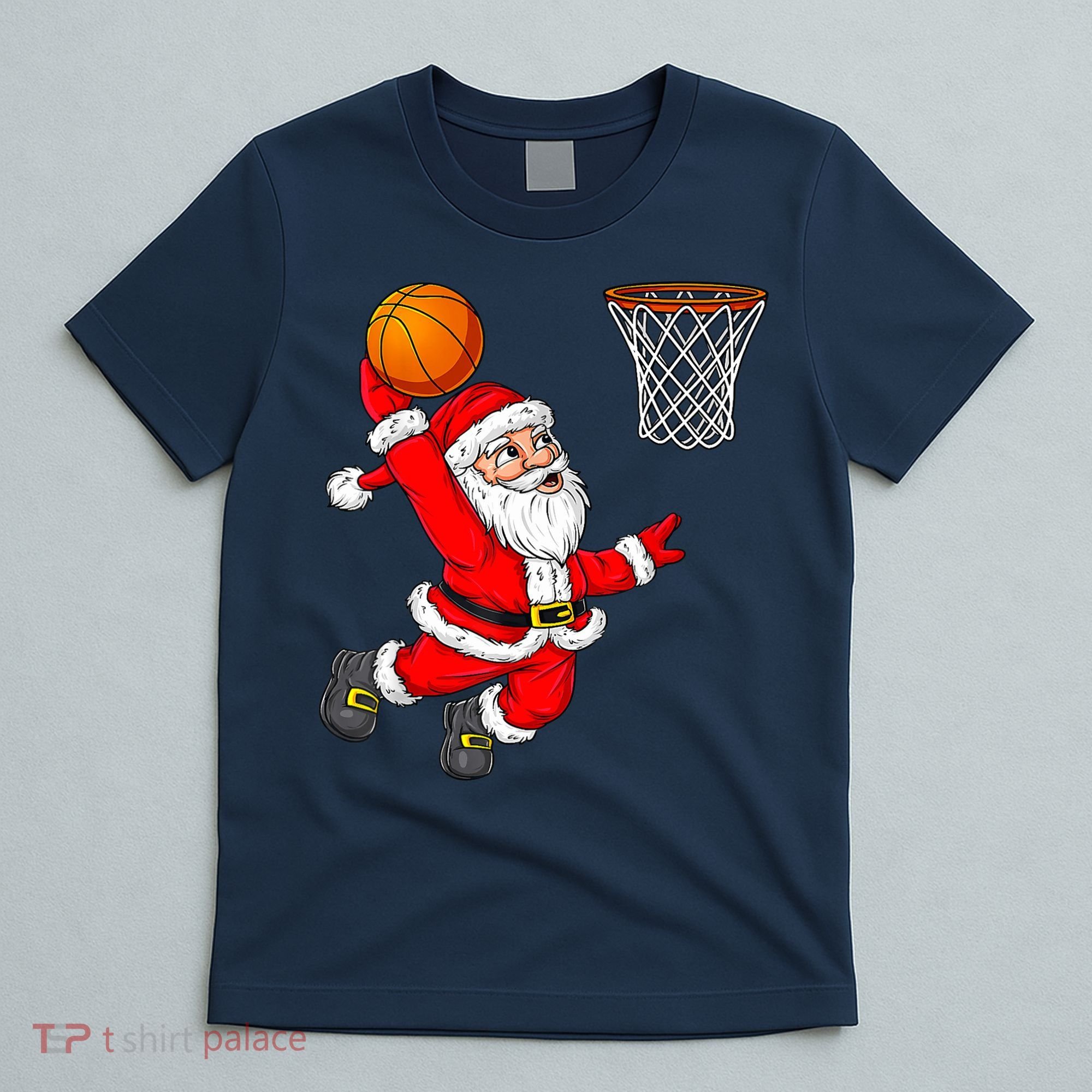 Christmas Santa Claus Dunking A Basketball Funny Xmas T-Shirt