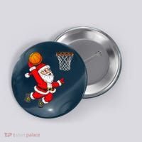 Christmas Santa Claus Dunking A Basketball Funny Xmas Button thumb 0