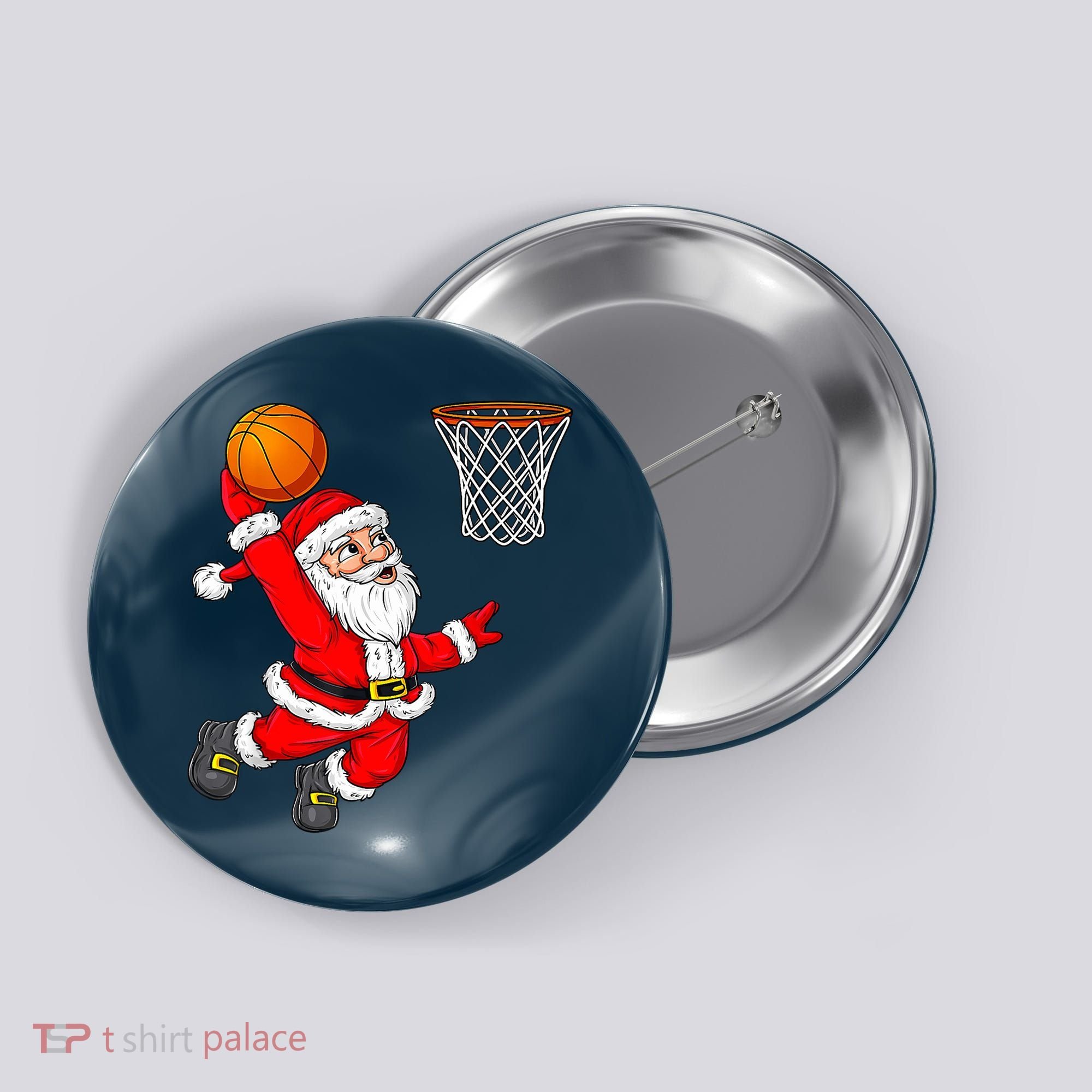 Christmas Santa Claus Dunking A Basketball Funny Xmas Button