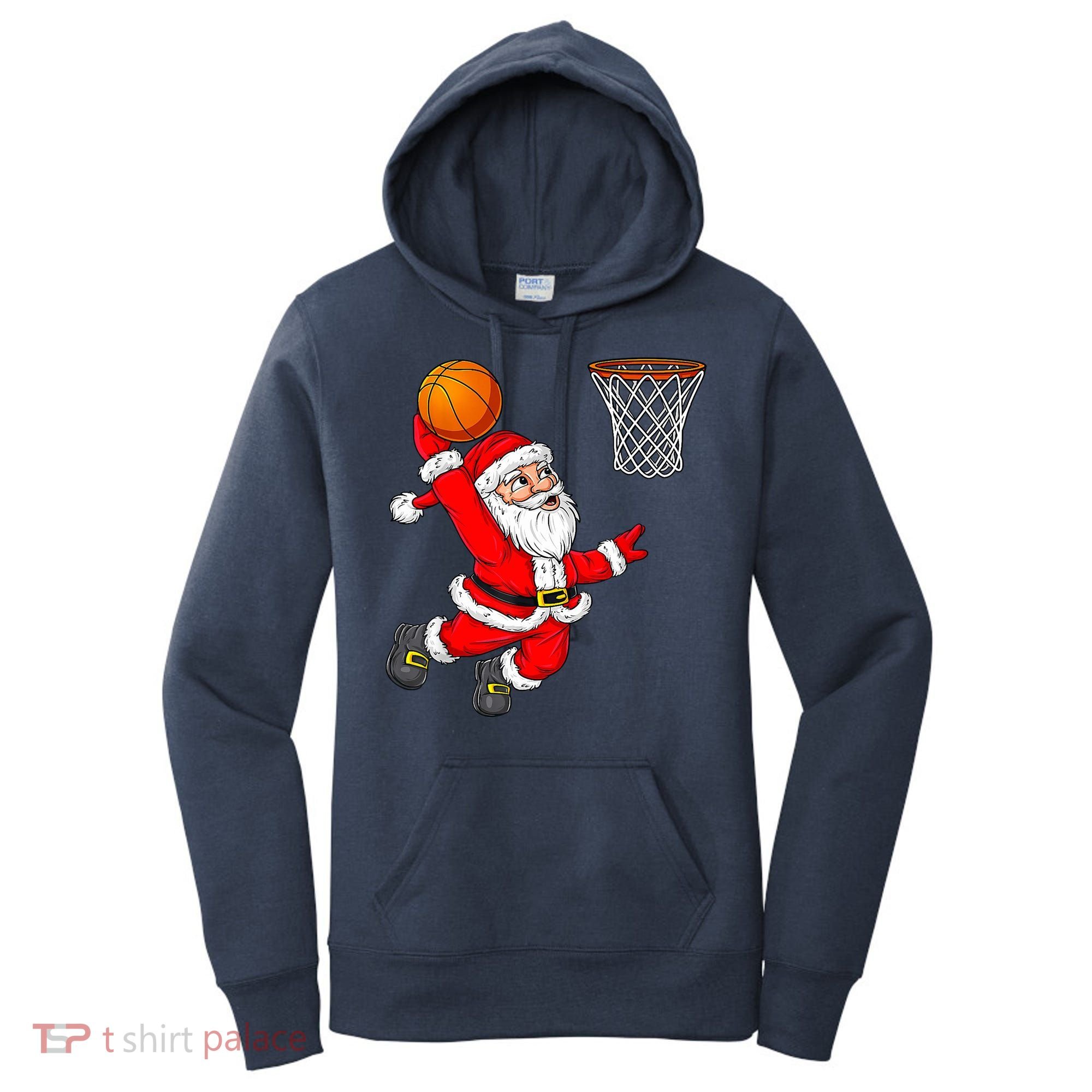 Christmas Santa Claus Dunking A Basketball Funny Xmas Women's Hoodie