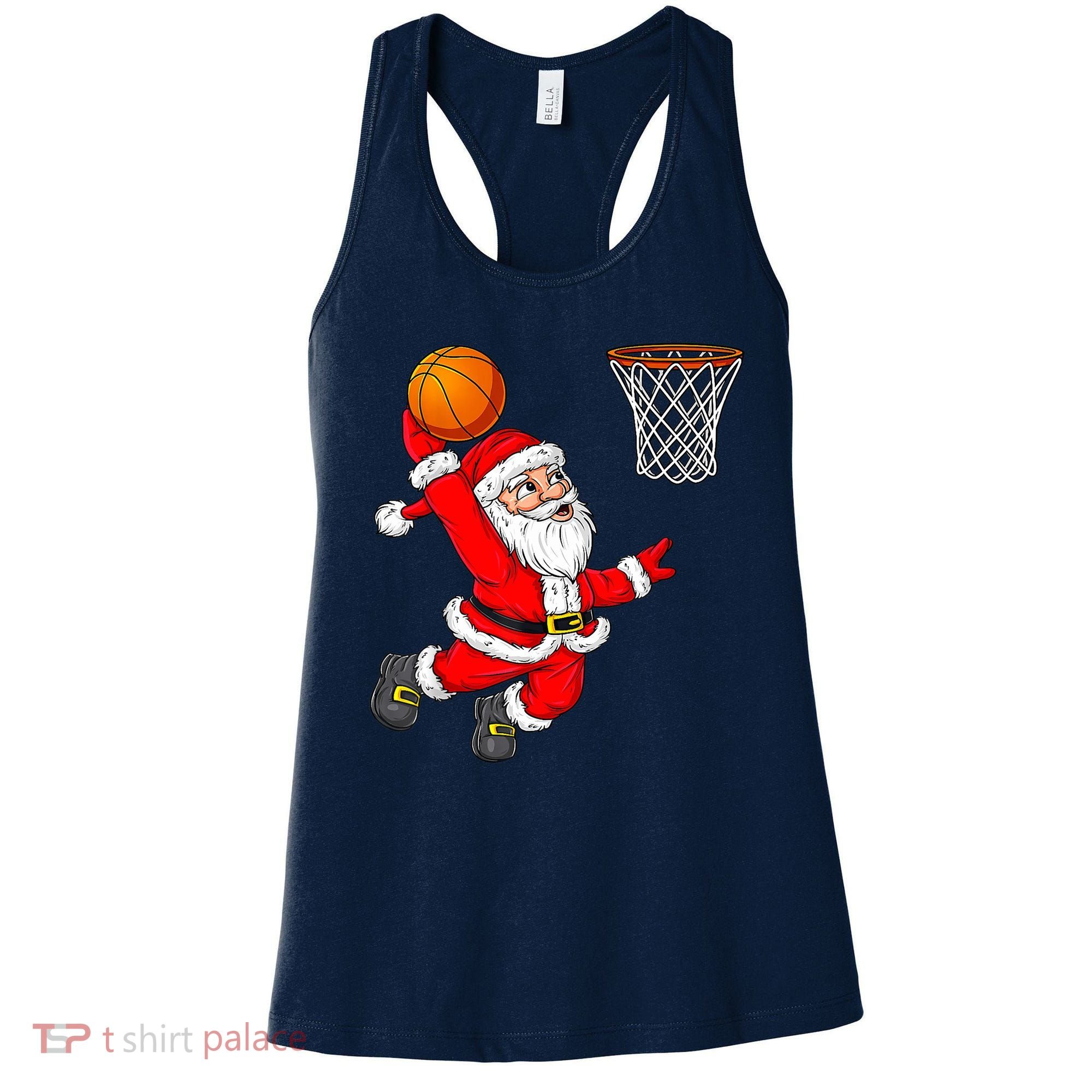 Christmas Santa Claus Dunking A Basketball Funny Xmas Women's Tank Top