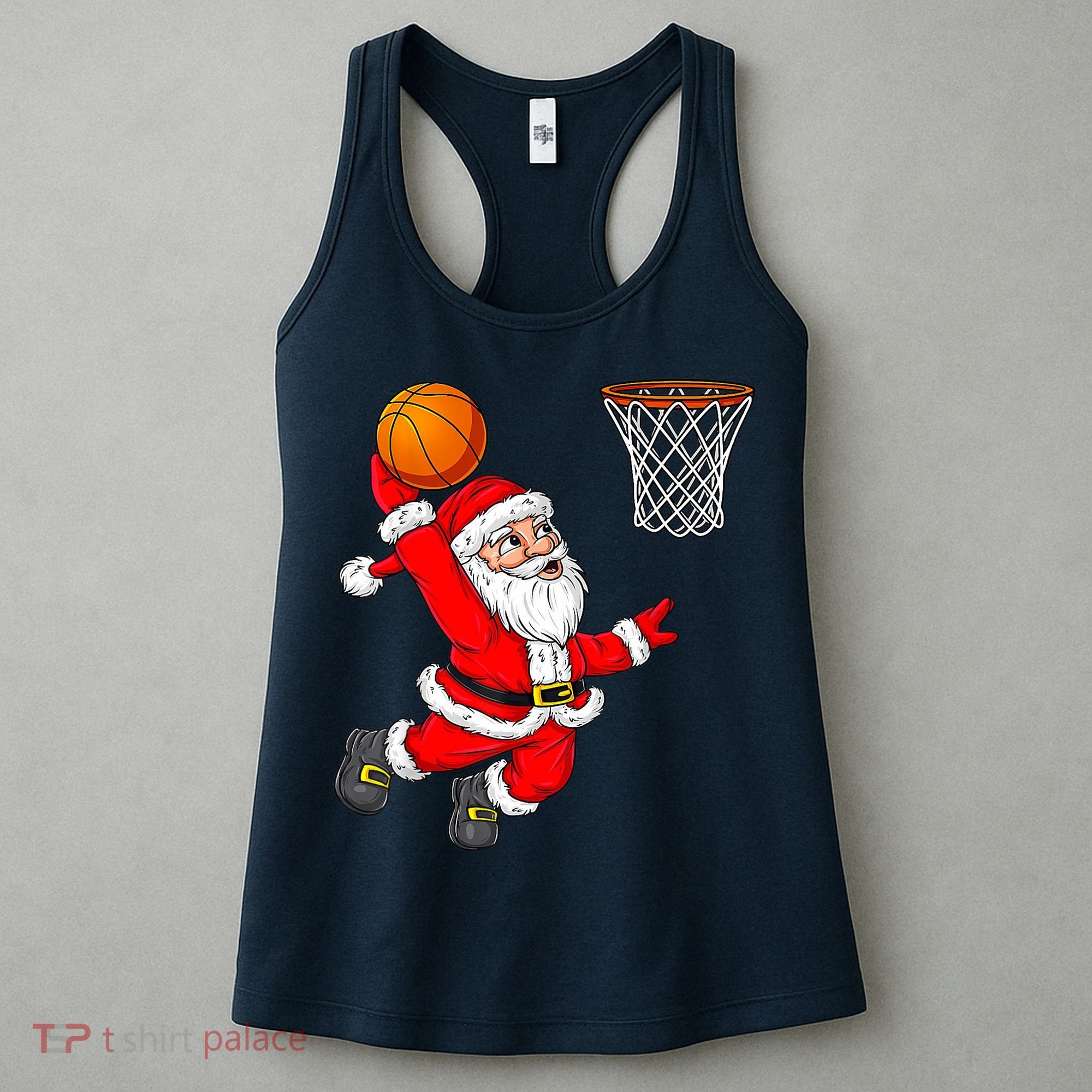 Christmas Santa Claus Dunking A Basketball Funny Xmas Women's Tank Top