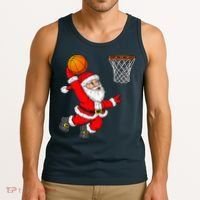 Christmas Santa Claus Dunking A Basketball Funny Xmas Tank Top thumb 3