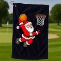 Christmas Santa Claus Dunking A Basketball Funny Xmas Golf Towel thumb 1