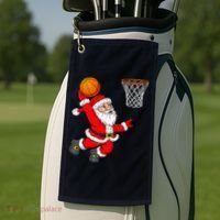 Christmas Santa Claus Dunking A Basketball Funny Xmas Golf Towel thumb 2