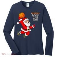 Christmas Santa Claus Dunking A Basketball Funny Xmas Women's Long Sleeve Shirt thumb 0