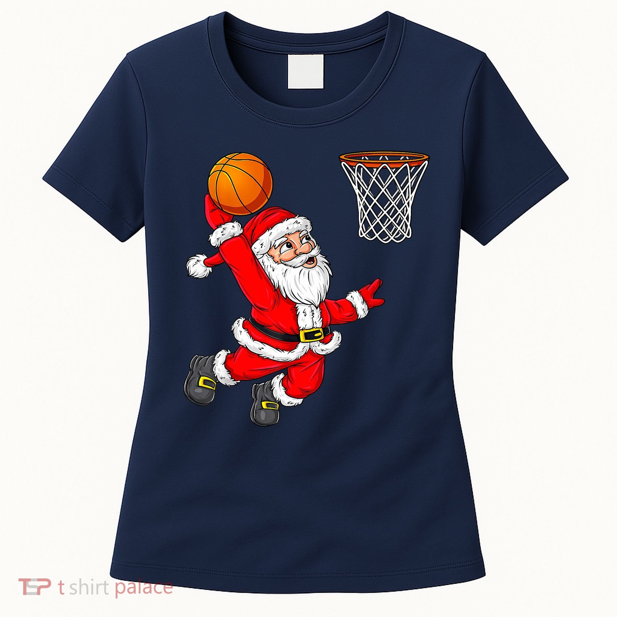 Christmas Santa Claus Dunking A Basketball Funny Xmas Women's T-Shirt