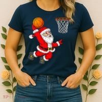 Christmas Santa Claus Dunking A Basketball Funny Xmas Women's T-Shirt thumb 2