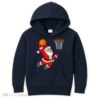 Christmas Santa Claus Dunking A Basketball Funny Xmas Kids Hoodie thumb 0