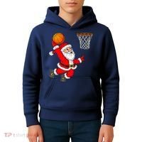 Christmas Santa Claus Dunking A Basketball Funny Xmas Kids Hoodie thumb 4