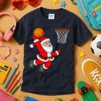Christmas Santa Claus Dunking A Basketball Funny Xmas Kids T-Shirt thumb 3