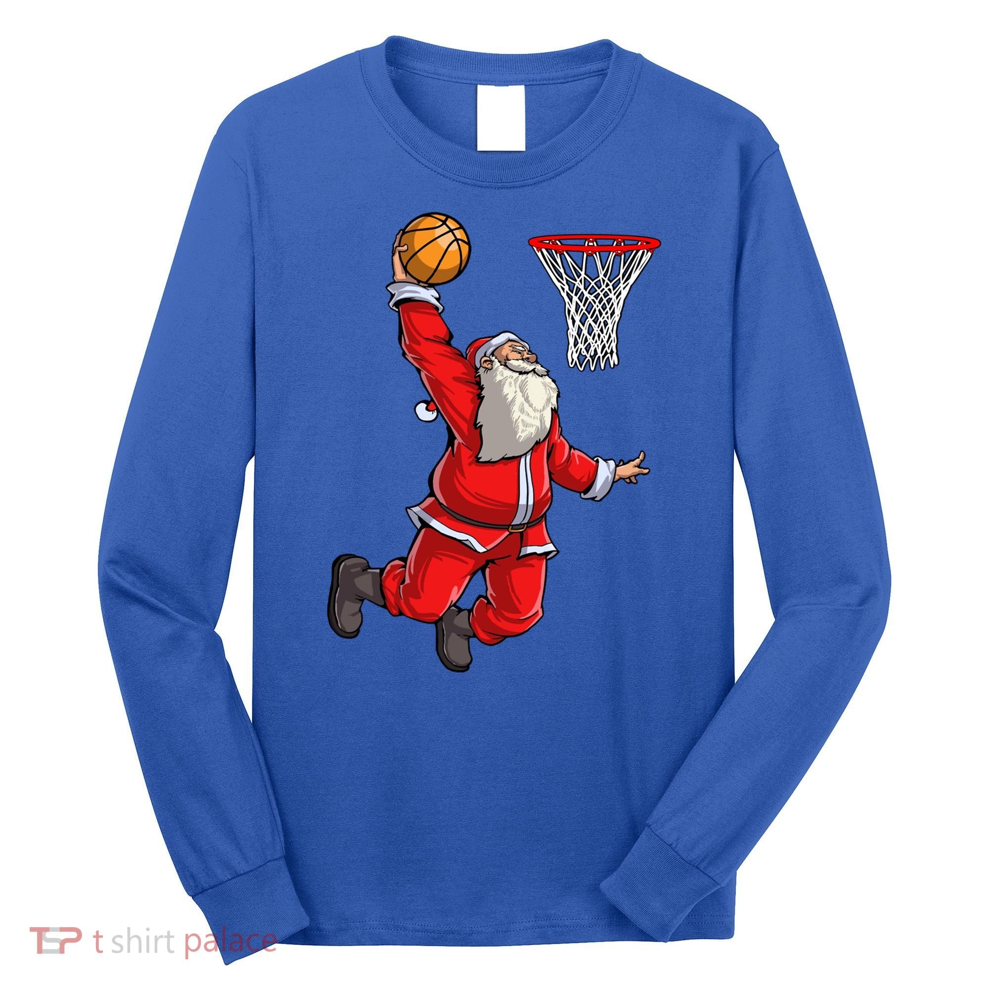 Christmas Santa Claus Dunking A Basketball Boys Xmas Gift Long Sleeve Shirt