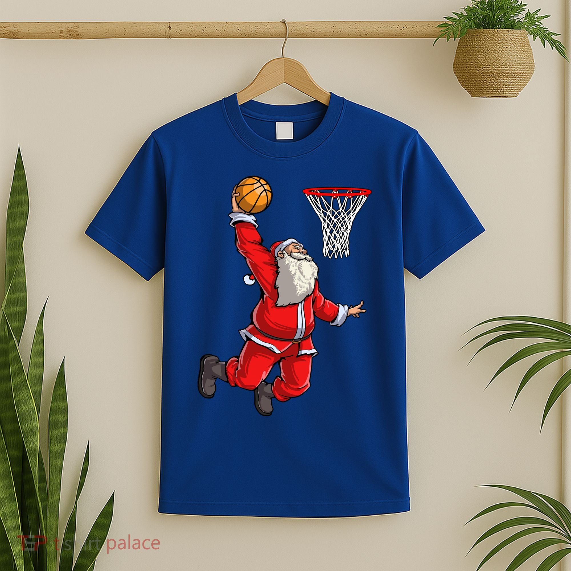 Christmas Santa Claus Dunking A Basketball Boys Xmas Gift T-Shirt