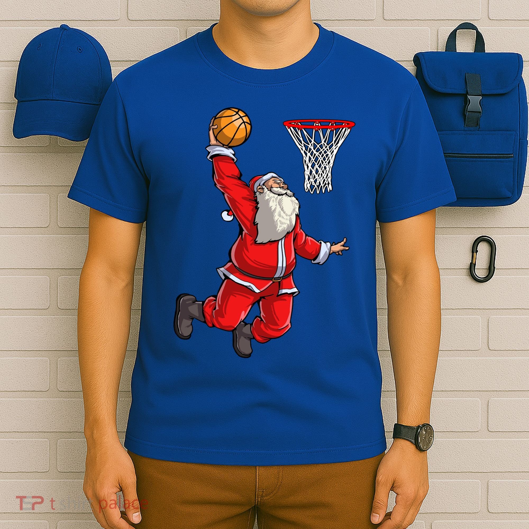 Christmas Santa Claus Dunking A Basketball Boys Xmas Gift T-Shirt
