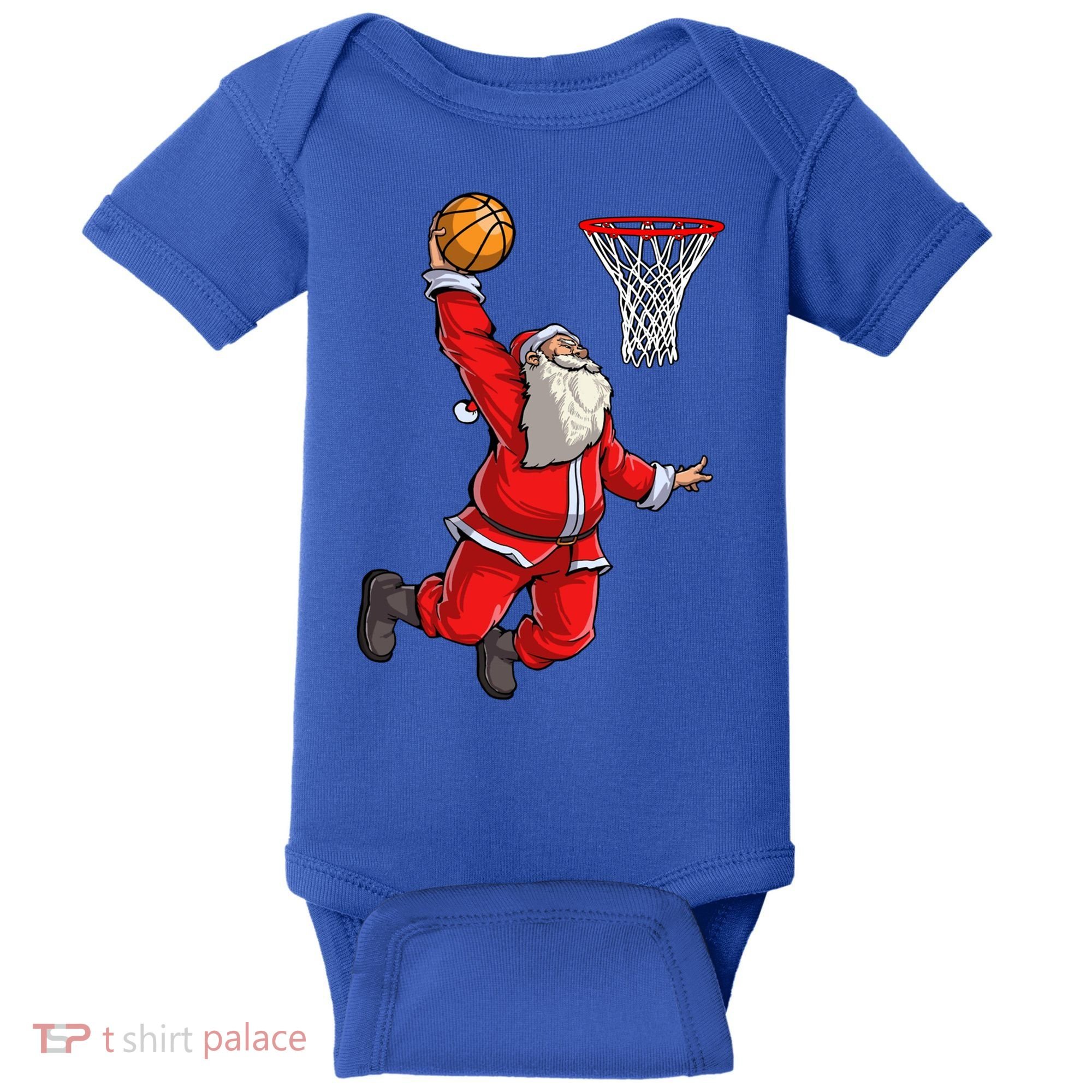 Christmas Santa Claus Dunking A Basketball Boys Xmas Gift Baby Bodysuit