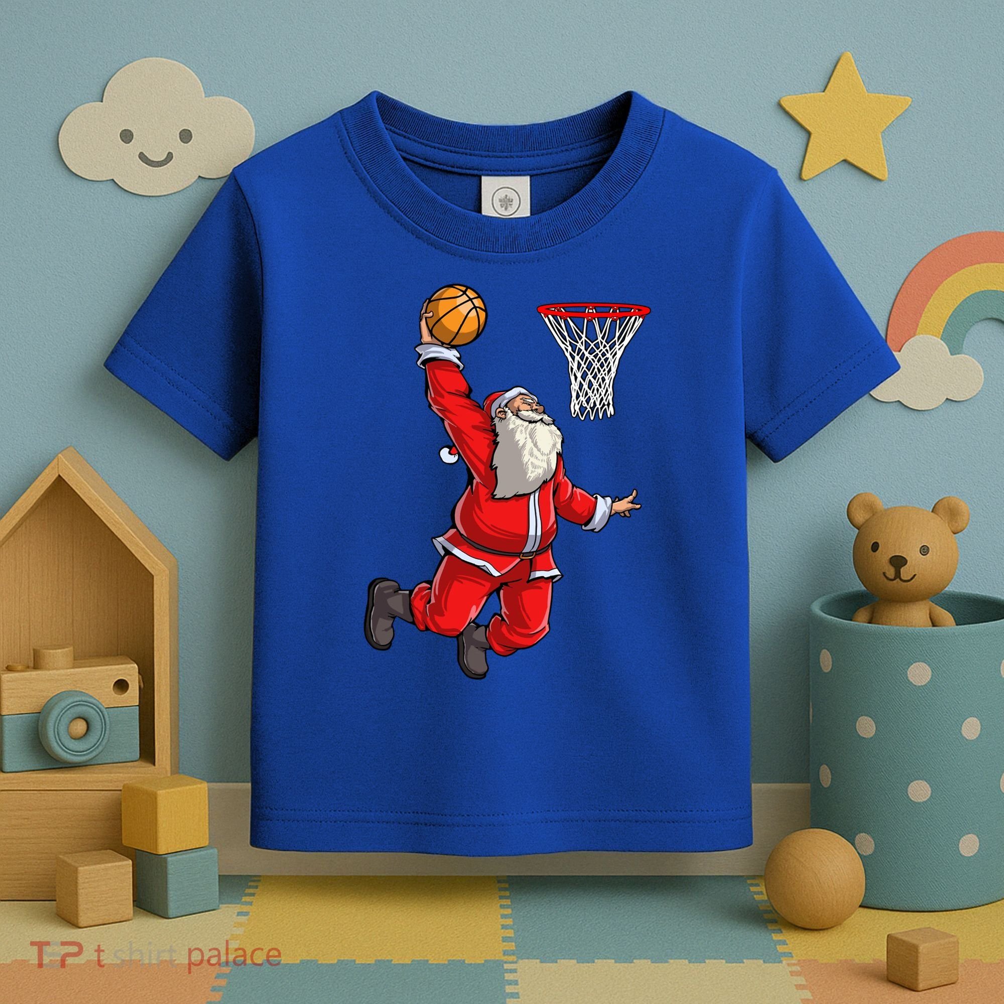Christmas Santa Claus Dunking A Basketball Boys Xmas Gift Toddler T-Shirt