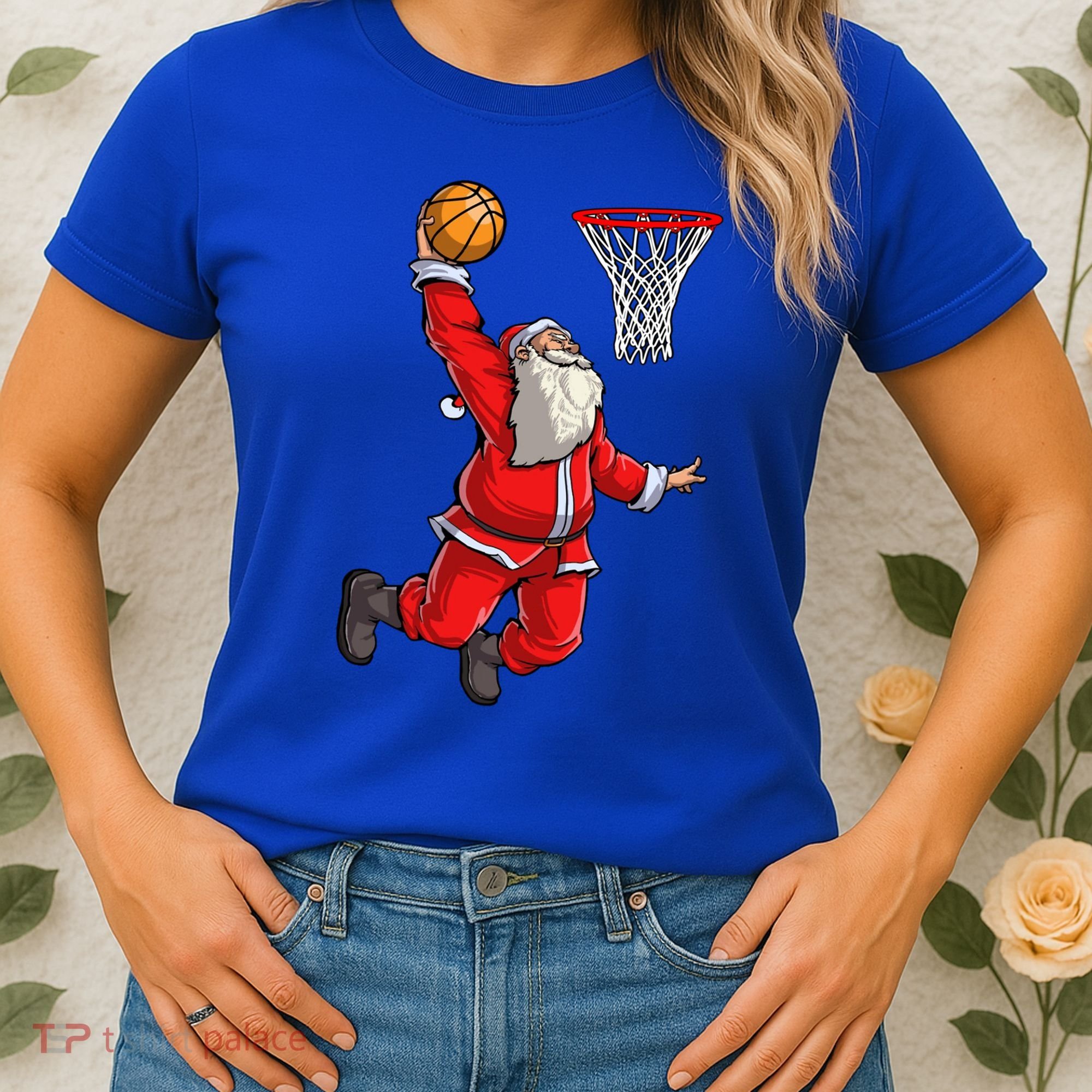 Christmas Santa Claus Dunking A Basketball Boys Xmas Gift Women's T-Shirt