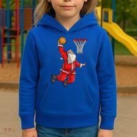 Christmas Santa Claus Dunking A Basketball Boys Xmas Gift Kids Hoodie thumb 3