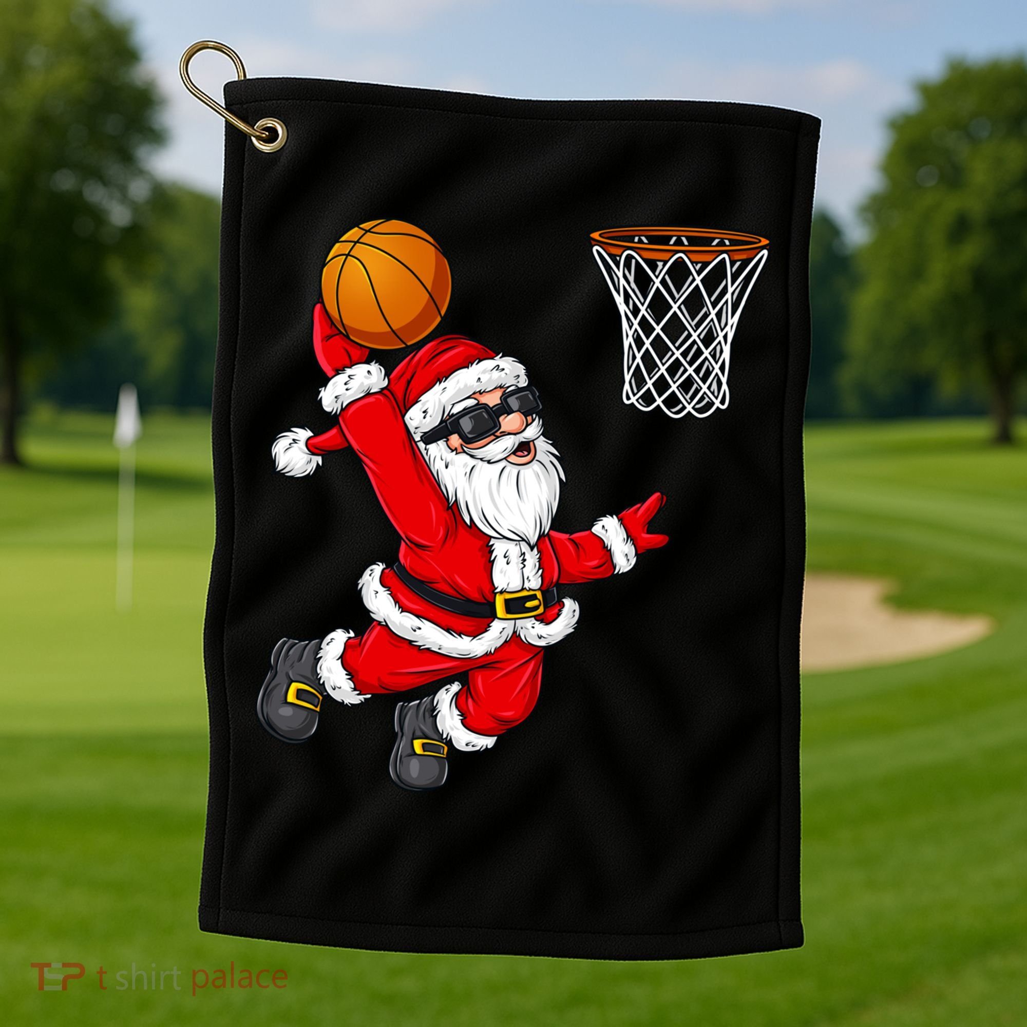 Christmas Santa Claus Dunking A Basketball Boys Xmas Cute Gift Golf Towel