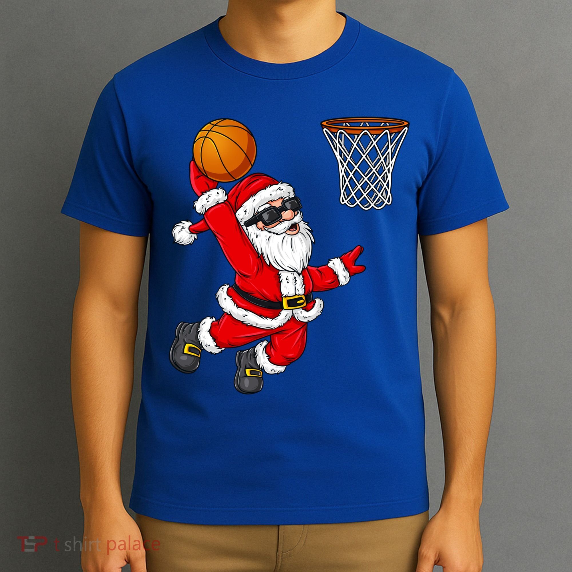 Christmas Santa Claus Dunking A Basketball Boys Xmas Cute Gift T-Shirt