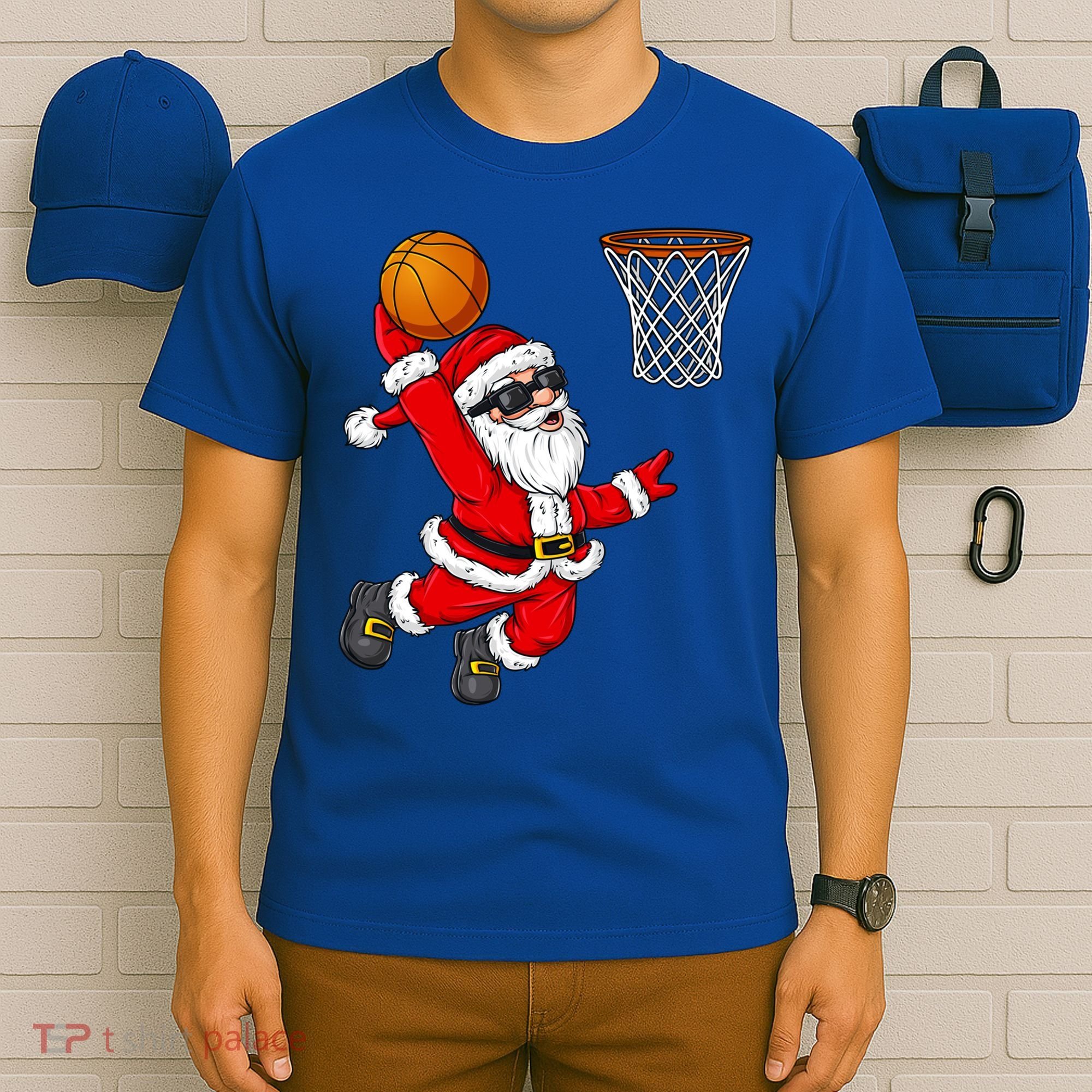 Christmas Santa Claus Dunking A Basketball Boys Xmas Cute Gift T-Shirt