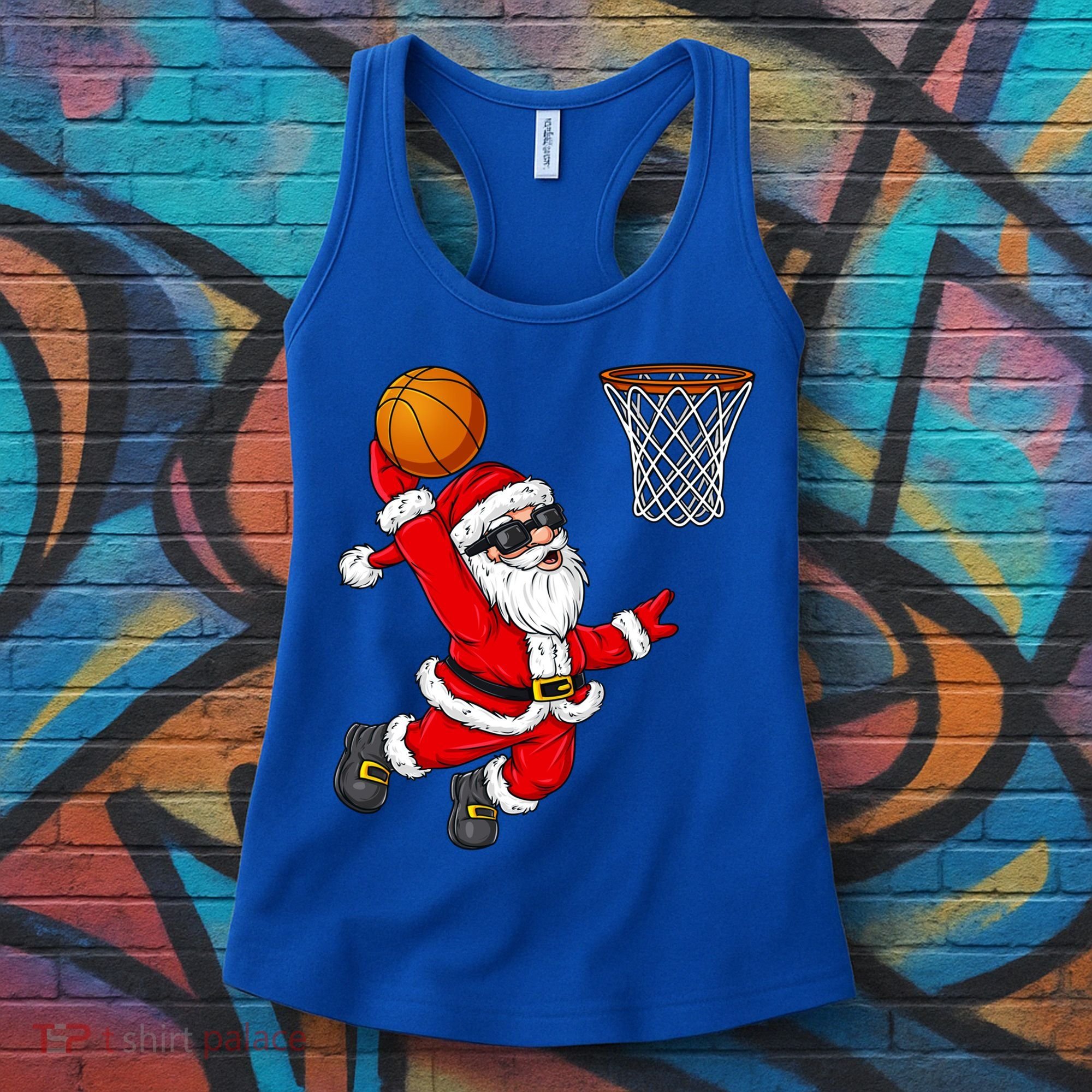 Christmas Santa Claus Dunking A Basketball Boys Xmas Cute Gift Women's Tank Top
