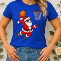 Christmas Santa Claus Dunking A Basketball Boys Xmas Cute Gift Women's T-Shirt thumb 2