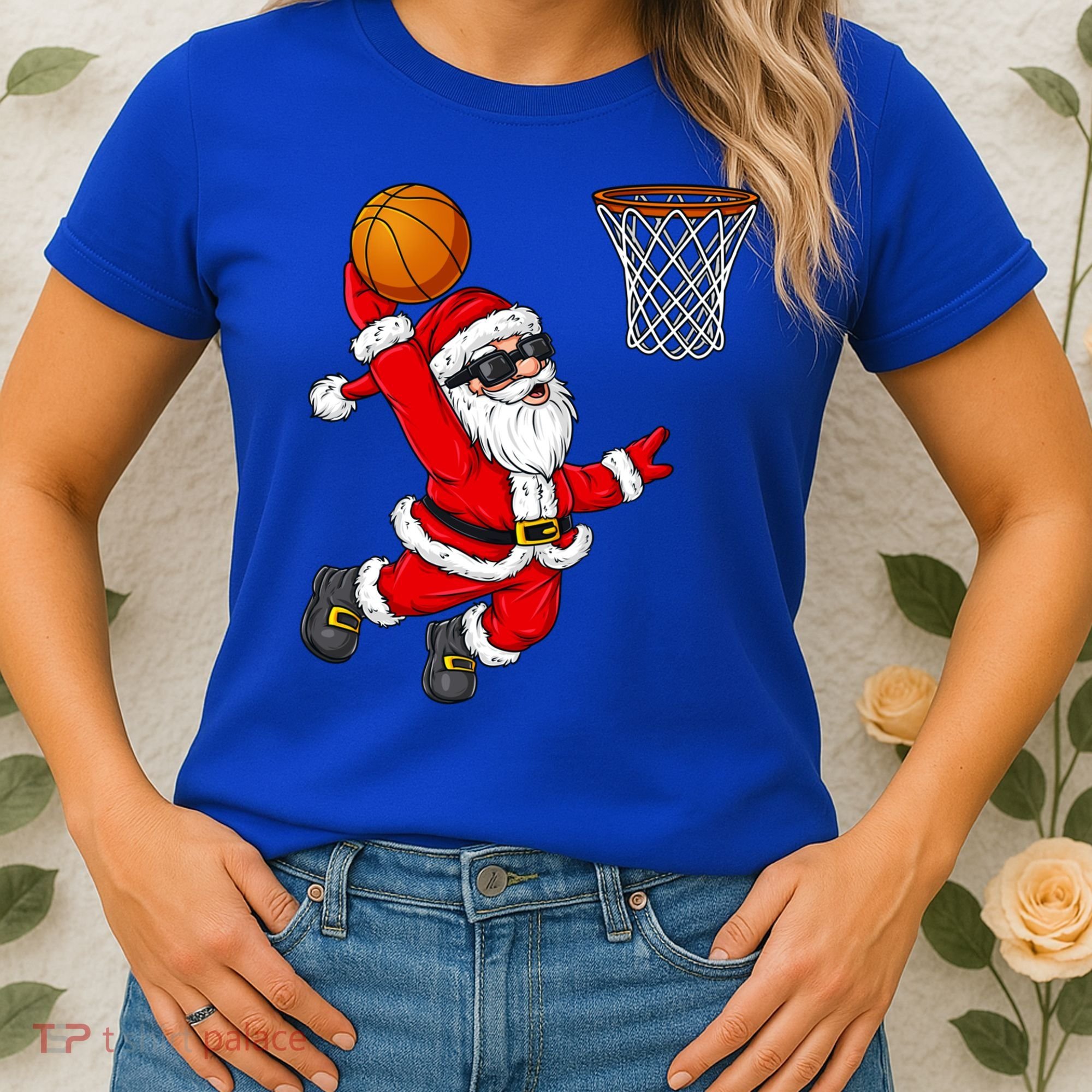Christmas Santa Claus Dunking A Basketball Boys Xmas Cute Gift Women's T-Shirt