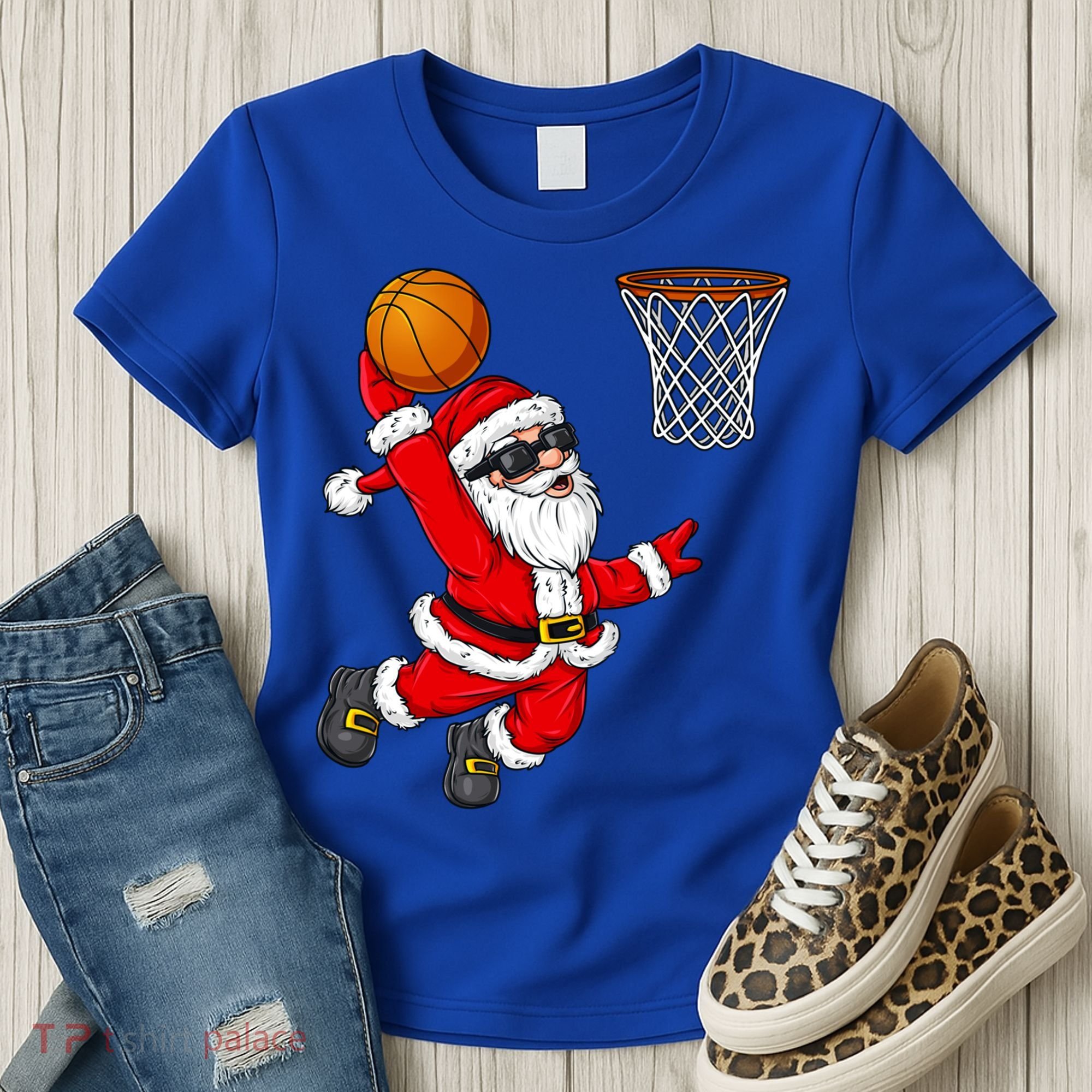 Christmas Santa Claus Dunking A Basketball Boys Xmas Cute Gift Women's T-Shirt