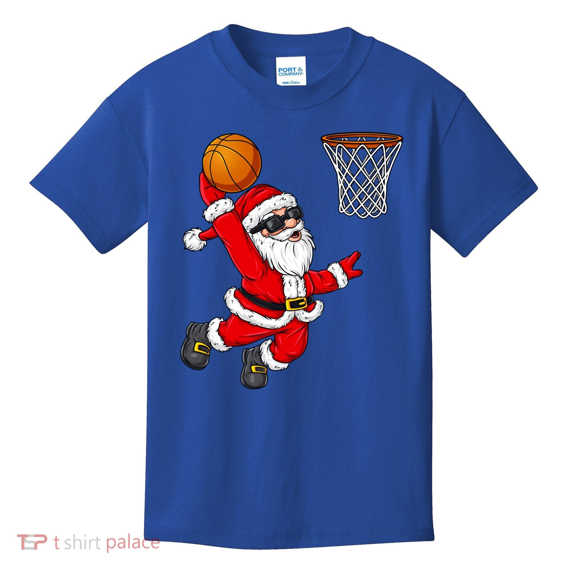 Christmas Santa Claus Dunking A Basketball Boys Xmas Cute Gift Kids T-Shirt