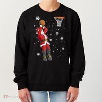 Christmas Santa Claus Dunking Basketball Pajama Xmas Lover Cool Gift Women's Sweatshirt thumb 0