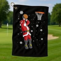 Christmas Santa Claus Dunking Basketball Pajama Xmas Lover Cool Gift Golf Towel thumb 1