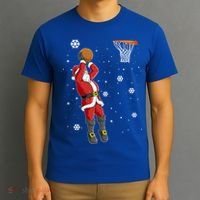 Christmas Santa Claus Dunking Basketball Pajama Xmas Lover Cool Gift T-Shirt thumb 3