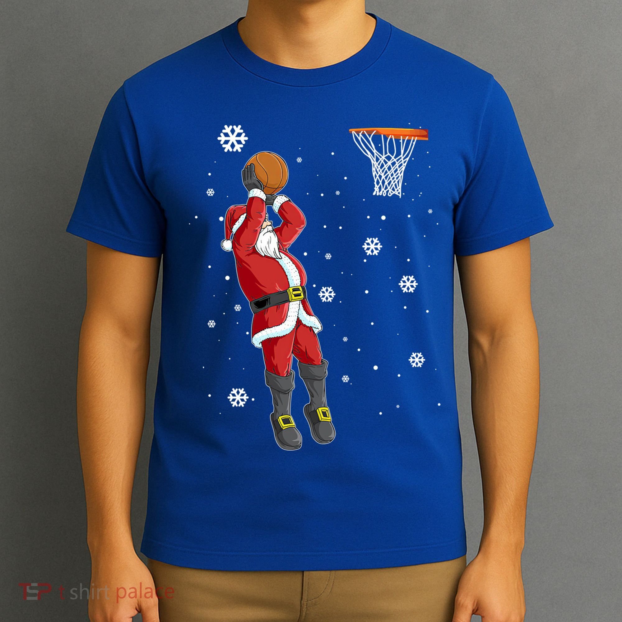 Christmas Santa Claus Dunking Basketball Pajama Xmas Lover Cool Gift T-Shirt
