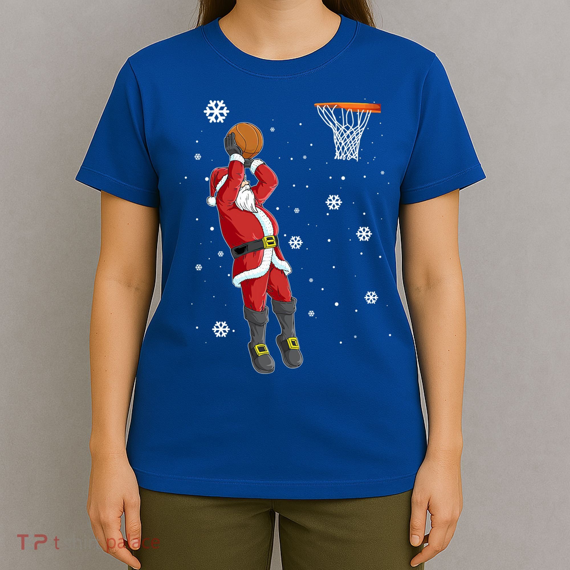 Christmas Santa Claus Dunking Basketball Pajama Xmas Lover Cool Gift T-Shirt