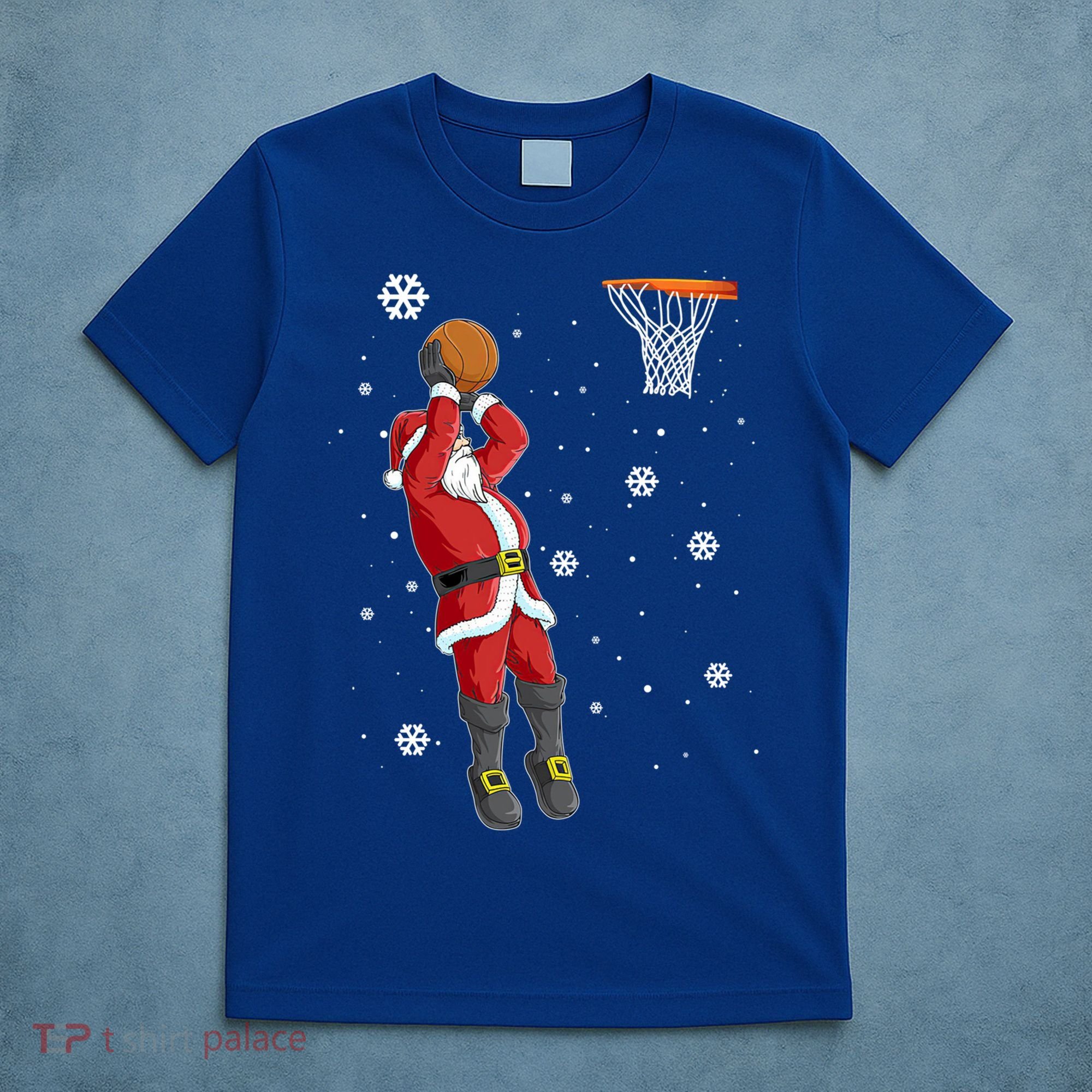 Christmas Santa Claus Dunking Basketball Pajama Xmas Lover Cool Gift T-Shirt