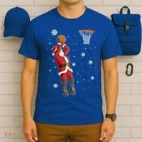 Christmas Santa Claus Dunking Basketball Pajama Xmas Lover Cool Gift T-Shirt thumb 6