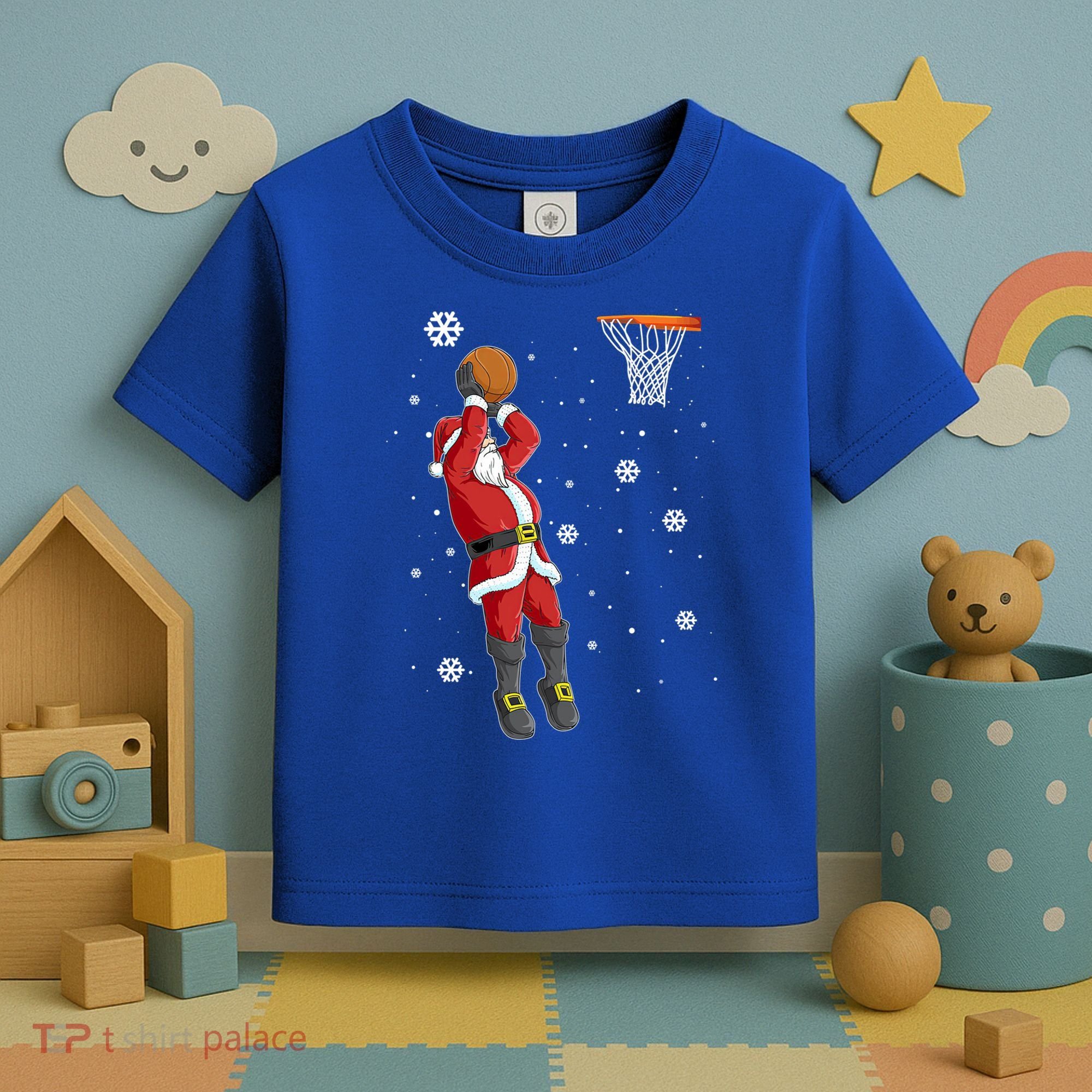 Christmas Santa Claus Dunking Basketball Pajama Xmas Lover Cool Gift Toddler T-Shirt