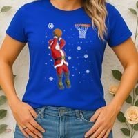 Christmas Santa Claus Dunking Basketball Pajama Xmas Lover Cool Gift Women's T-Shirt thumb 2