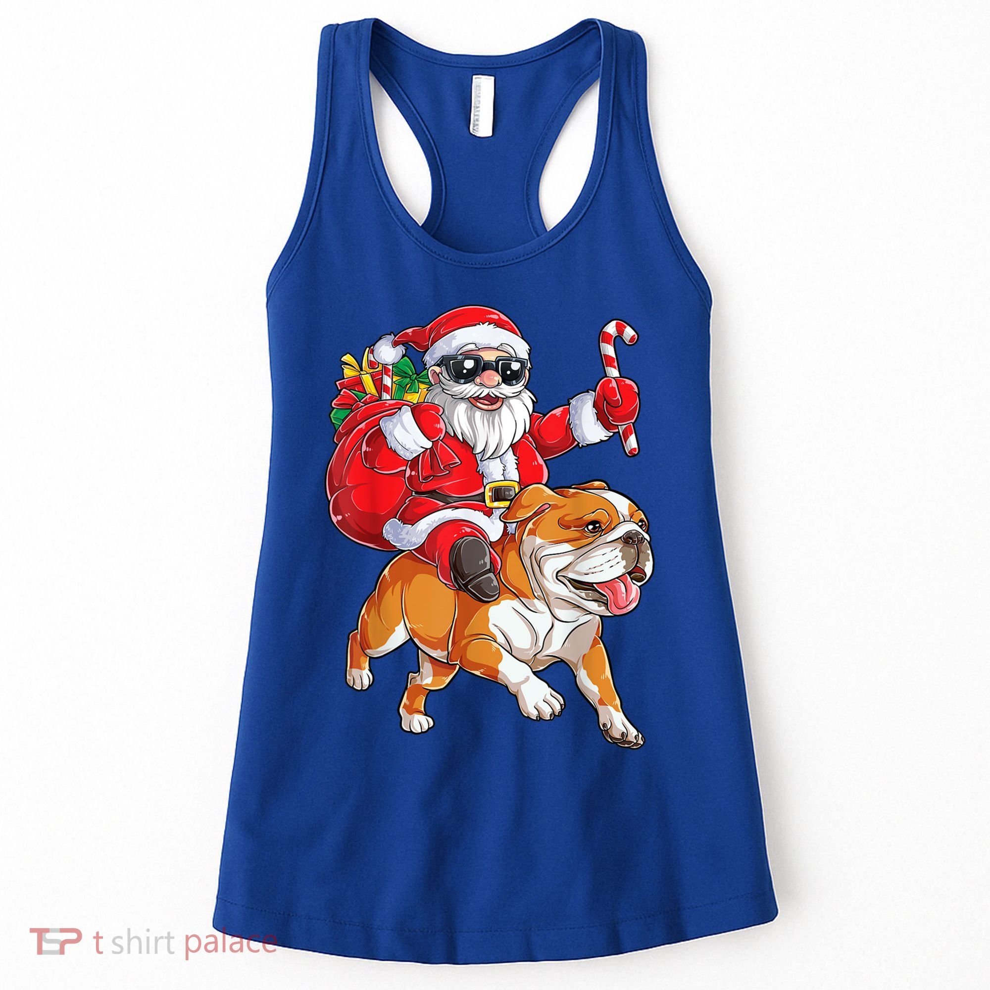 Christmas Santa Claus Riding English Bulldog Xmas Boys Dog Gift Women's Tank Top