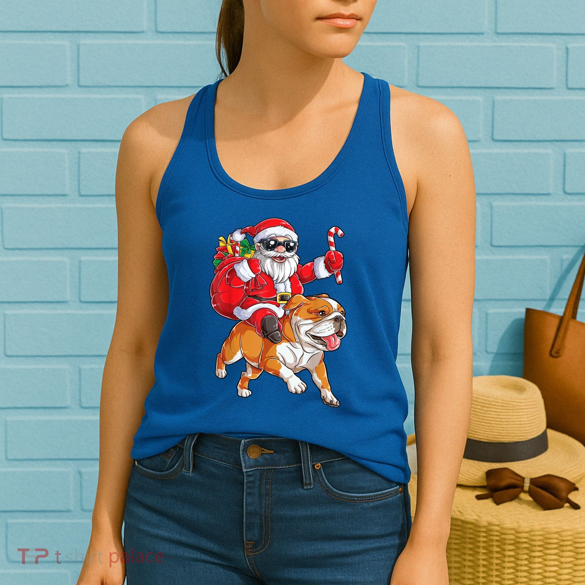 Christmas Santa Claus Riding English Bulldog Xmas Boys Dog Gift Women's Tank Top