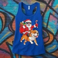 Christmas Santa Claus Riding English Bulldog Xmas Boys Dog Gift Women's Tank Top thumb 3