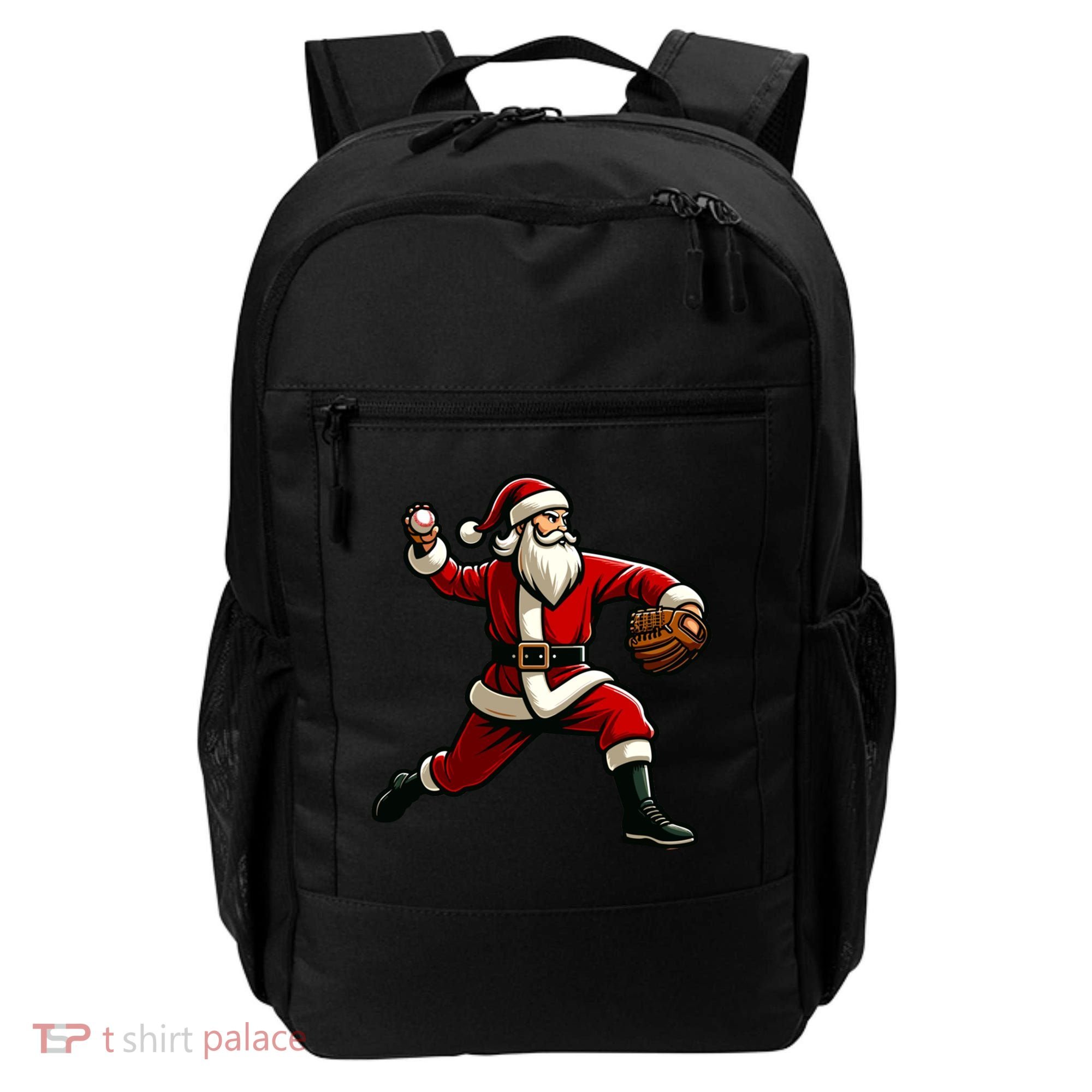 Christmas Santa Claus Baseball Pitcher Teens Xmas Funny Gift Backpack