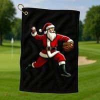 Christmas Santa Claus Baseball Pitcher Teens Xmas Funny Gift Golf Towel thumb 1
