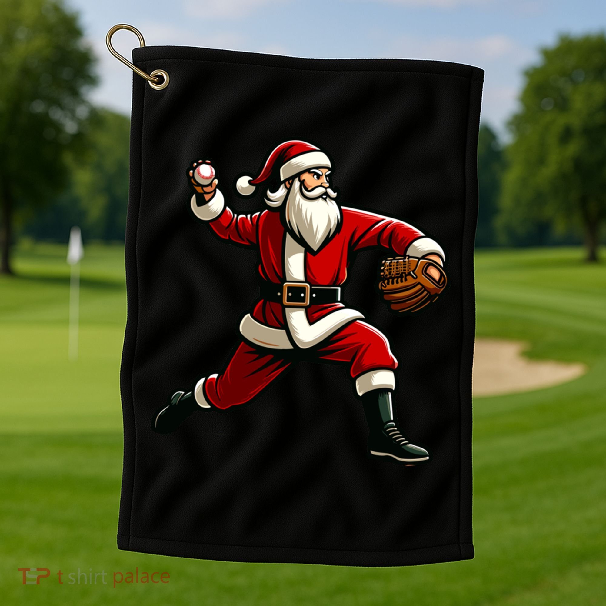 Christmas Santa Claus Baseball Pitcher Teens Xmas Funny Gift Golf Towel