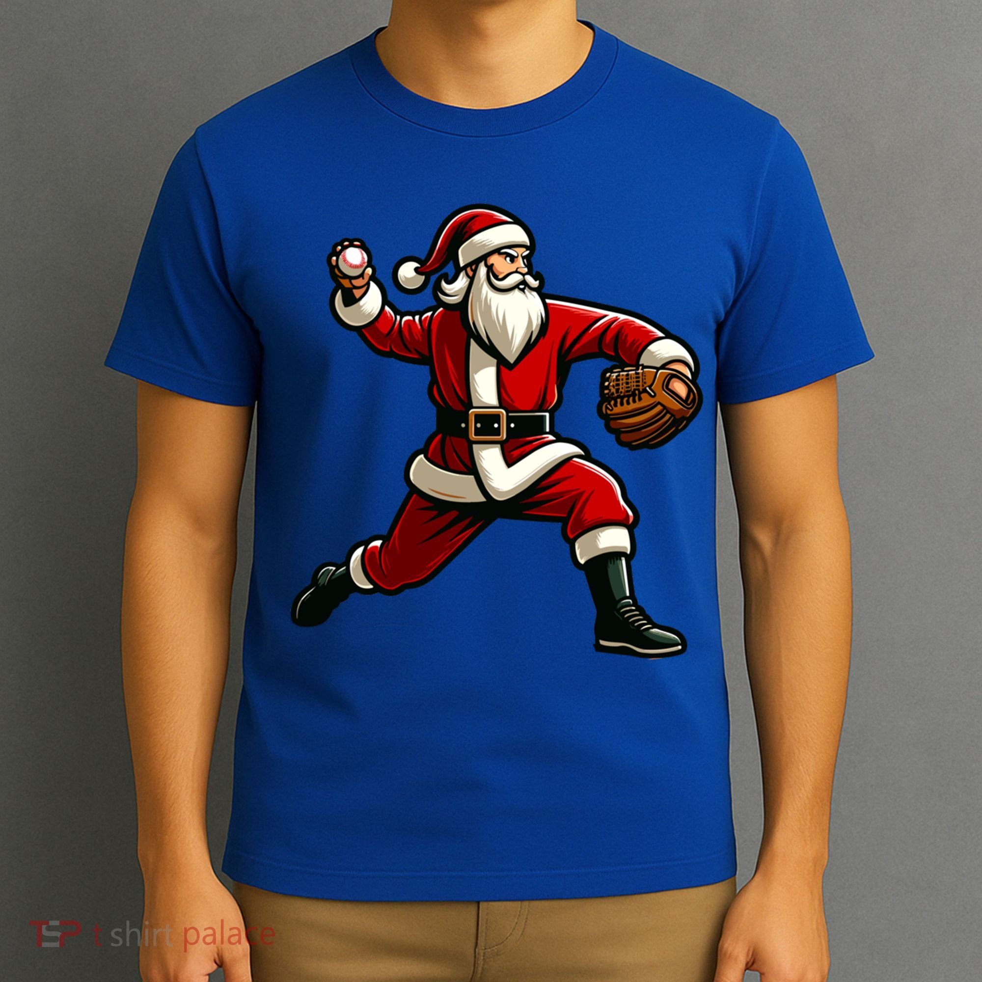 Christmas Santa Claus Baseball Pitcher Teens Xmas Funny Gift T-Shirt